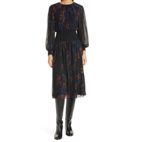 Tory Burch Dresses & Skirts - NWT Tory Burch Rib Waist Floral Creased Midi Dress in Ceramic Bouquet